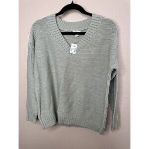NWT Westport Womens Green Sweater Large long sleeve cotton pullover v-neck